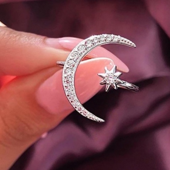NEW💍SILVER DIAMOND MOON STAR ADJUSTABLE RING, CUTE RING, SHINY RING. - Picture 4 of 4